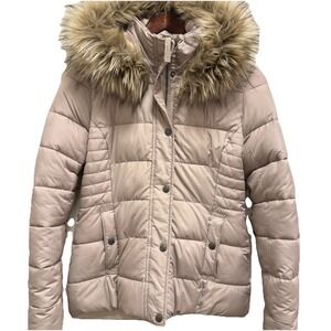 Abercrombie & Fitch Women Puffer Jacket Hooded Beige XS